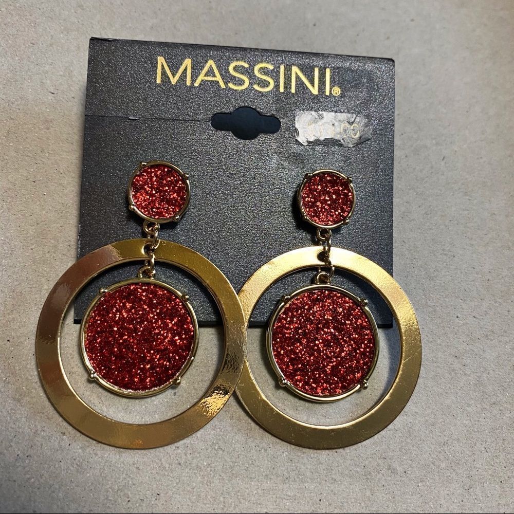 0032 | Drop Hoop Gold Red Circle Post Earrings